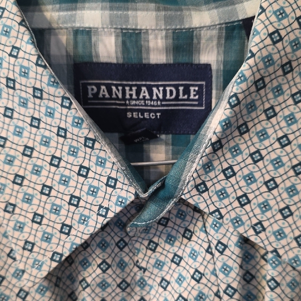 Men's Blue Patterned Dress Shirt - Picture 2 of 2